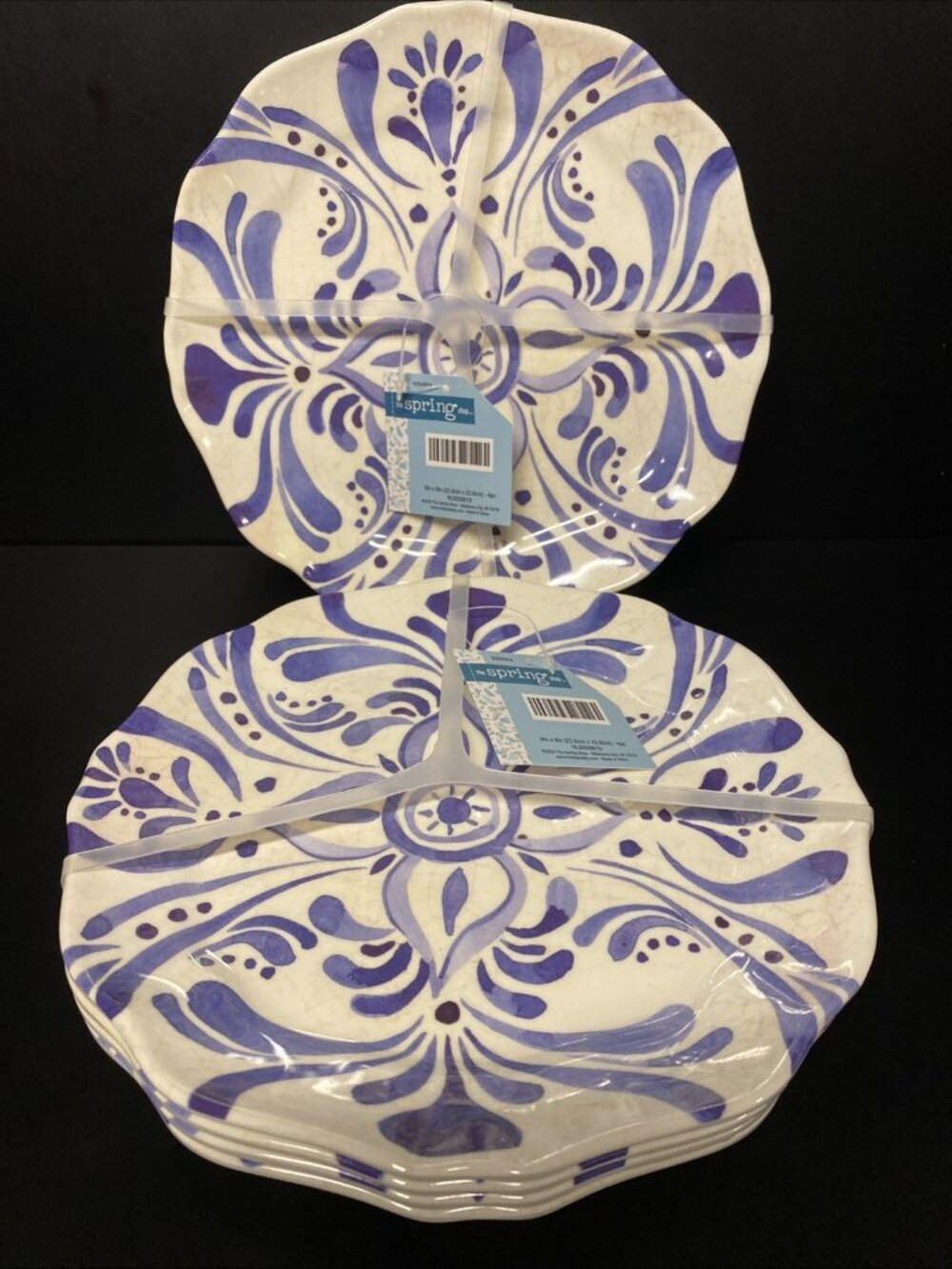 Melamine SET of8 Blue & White Medallion Salad 9" Plates Dinnerware Aged Look NWT